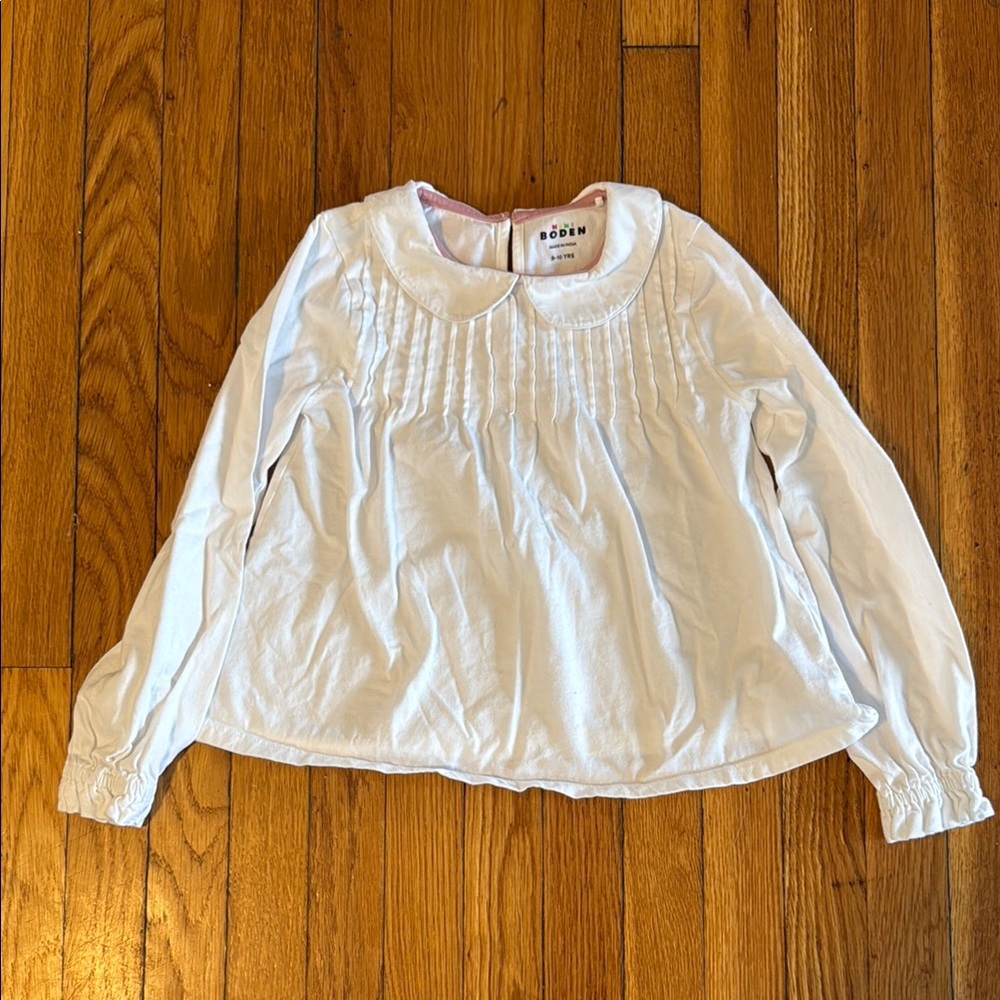 Mini Boden White Shirt with Peter Pan Collar | Size 9-10Y